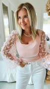 Butterfly Lace Bodysuit - Blush-130 Long Sleeve Tops-Wanna B-Coastal Bloom Boutique, find the trendiest versions of the popular styles and looks Located in Indialantic, FL