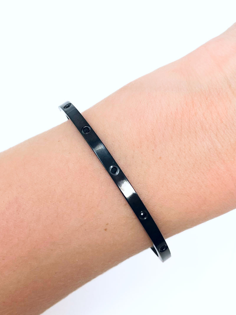 Thin Stainless Steel Stud Bracelet - Black-230 Jewelry-Wona Trading-Coastal Bloom Boutique, find the trendiest versions of the popular styles and looks Located in Indialantic, FL