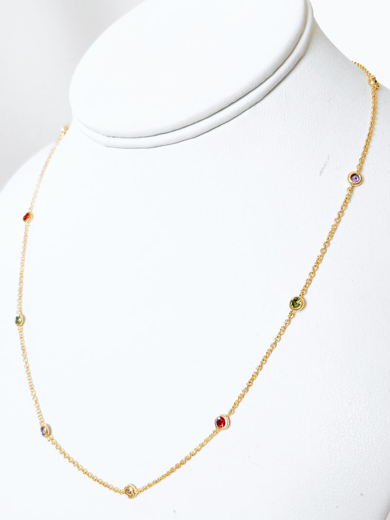 Colorful CZ Station Necklace-230 Jewelry-Wona-Coastal Bloom Boutique, find the trendiest versions of the popular styles and looks Located in Indialantic, FL