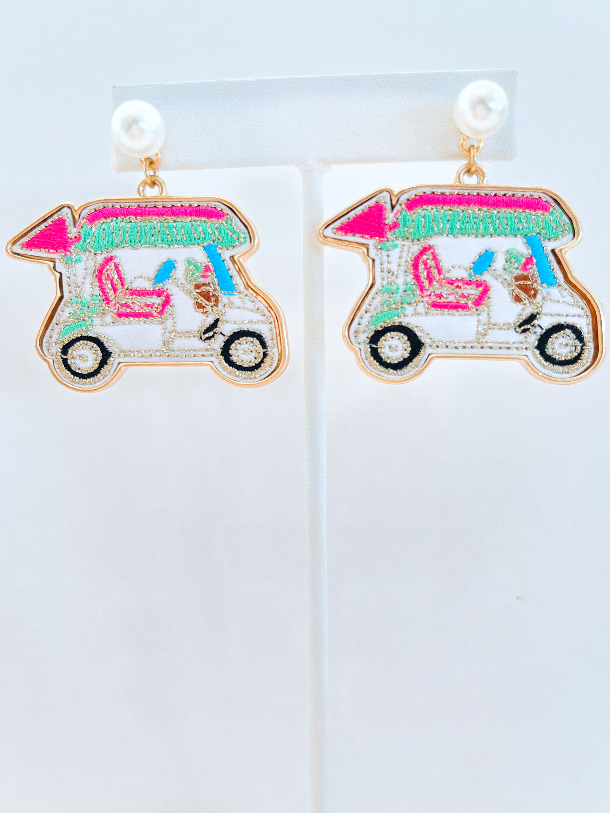 Golf Cart Patch Earrings-230 Jewelry-Canvas-Coastal Bloom Boutique, find the trendiest versions of the popular styles and looks Located in Indialantic, FL