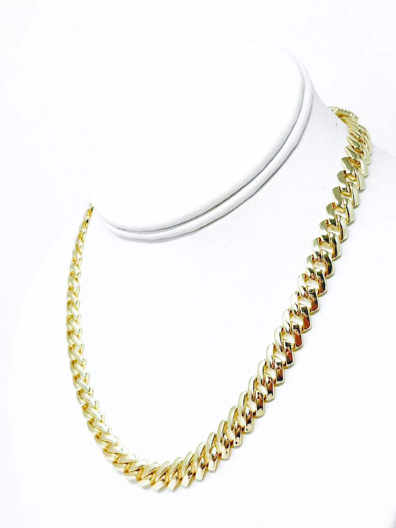 Curved Cuban CZ Necklace - Micropave Flat Clasp 9mm-230 Jewelry-NYC-Coastal Bloom Boutique, find the trendiest versions of the popular styles and looks Located in Indialantic, FL