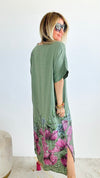 Market Floral Linen Tunic Italian Dress - Sage-200 Dresses/Jumpsuits/Rompers-Yolly-Coastal Bloom Boutique, find the trendiest versions of the popular styles and looks Located in Indialantic, FL