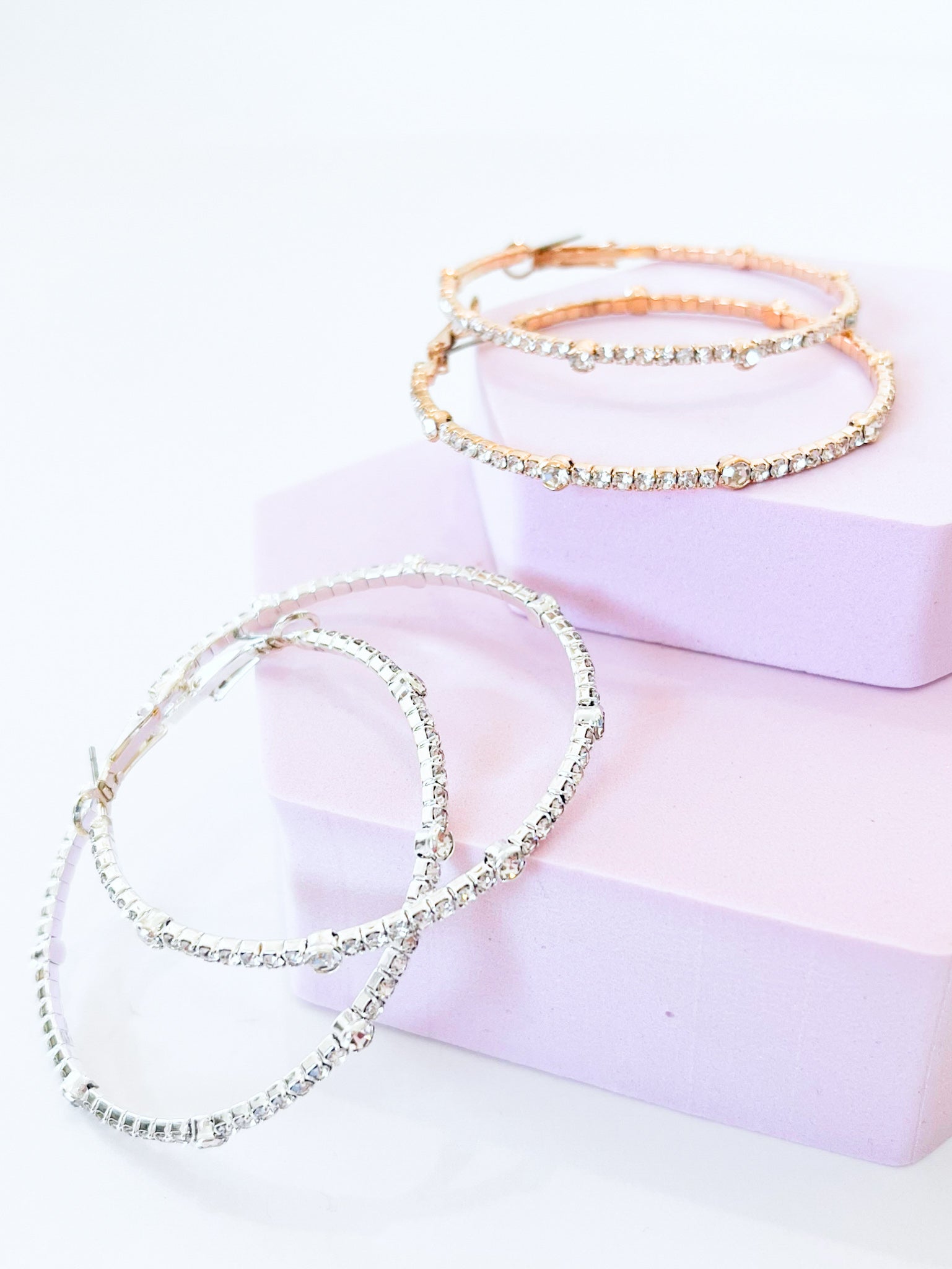 CZ Eternity Station Hoops-230 Jewelry-LA JEWELRY PLAZA-Coastal Bloom Boutique, find the trendiest versions of the popular styles and looks Located in Indialantic, FL