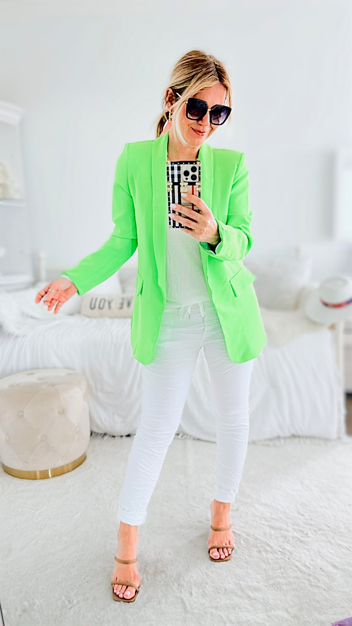 Longline Italian Blazer - Neon Green-160 Jackets-Venti6 Outlet-Coastal Bloom Boutique, find the trendiest versions of the popular styles and looks Located in Indialantic, FL