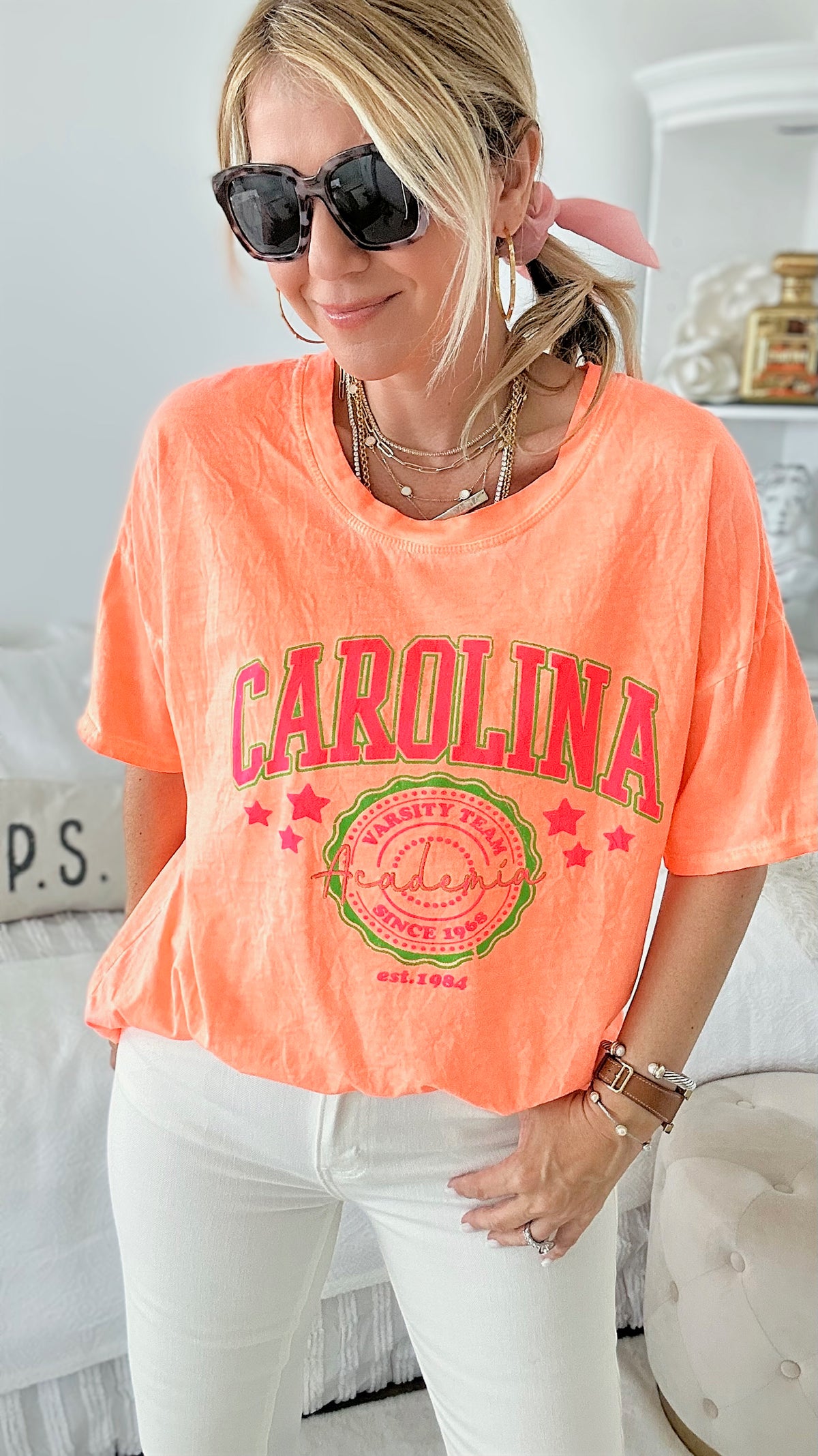 Carolina Graphic Tee - Neon Orange-120 Graphic-Yolly-Coastal Bloom Boutique, find the trendiest versions of the popular styles and looks Located in Indialantic, FL