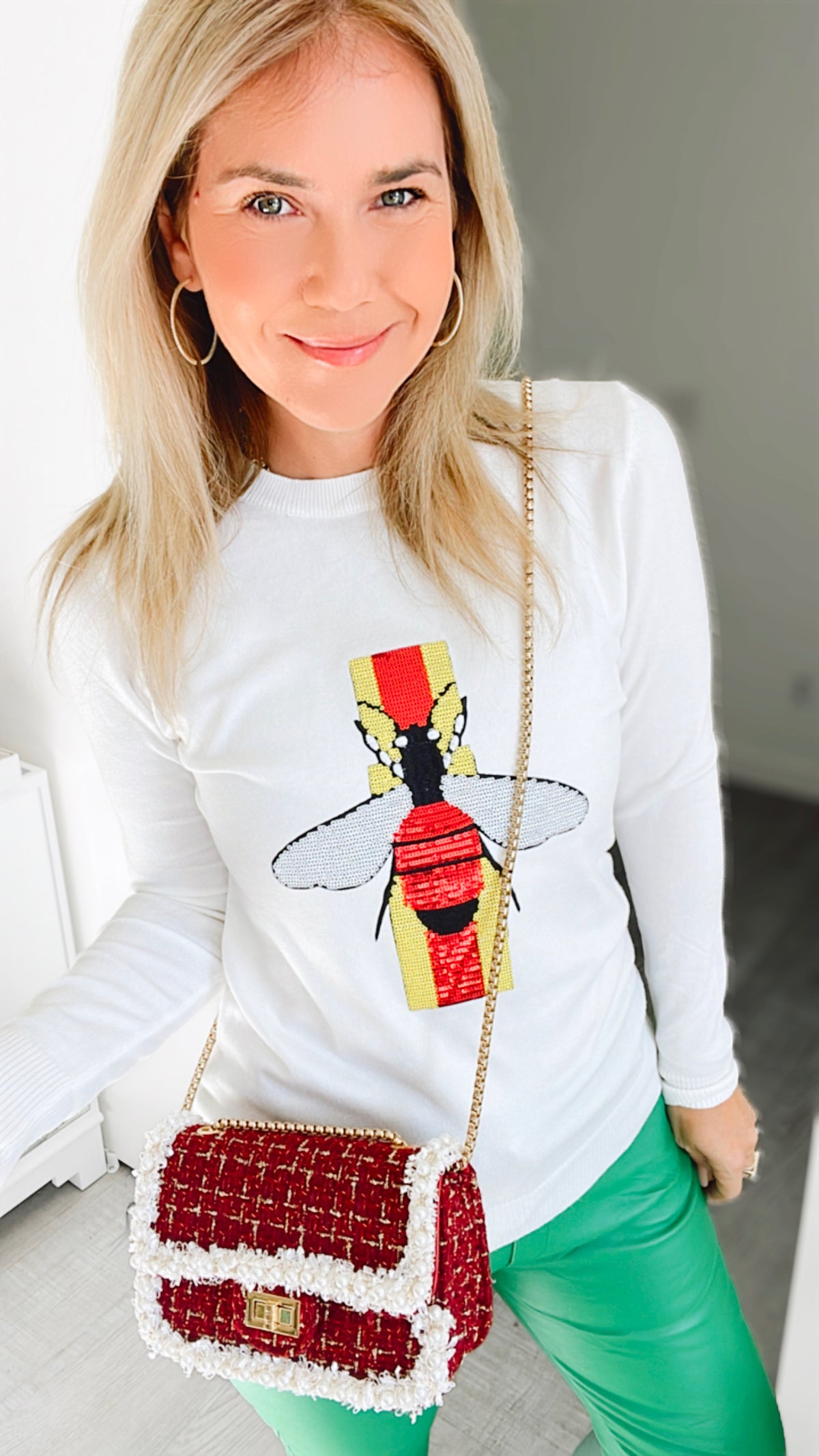 All About The Bees Sweater - White-130 Long Sleeve Tops-in2you-Coastal Bloom Boutique, find the trendiest versions of the popular styles and looks Located in Indialantic, FL