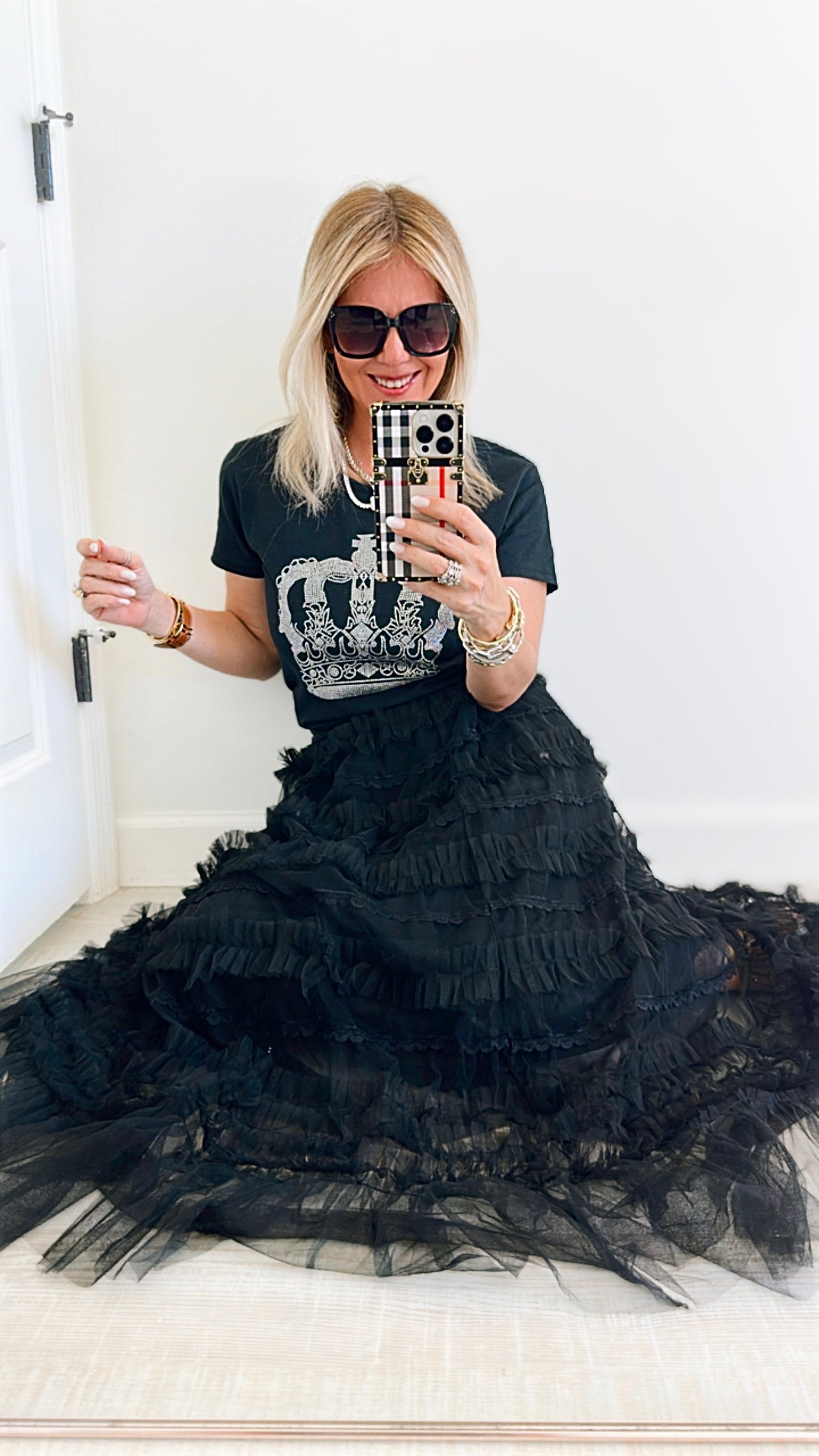Ruffle Tiered Midi Skirt - Black-170 Bottoms-Taba Stitch-Coastal Bloom Boutique, find the trendiest versions of the popular styles and looks Located in Indialantic, FL