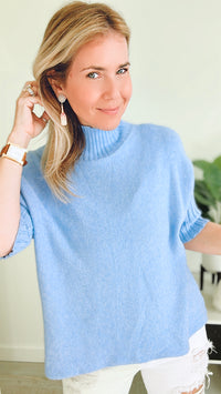 Break Free Italian Sweater Top- Dusty Blue-140 Sweaters-Italianissimo-Coastal Bloom Boutique, find the trendiest versions of the popular styles and looks Located in Indialantic, FL