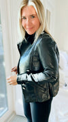 Moto Faux Leather Collar Jacket - Black-160 Jackets-ShopIrisBasic-Coastal Bloom Boutique, find the trendiest versions of the popular styles and looks Located in Indialantic, FL