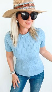 Madison Textured Top - Blue-110 Short Sleeve Tops-Cielo-Coastal Bloom Boutique, find the trendiest versions of the popular styles and looks Located in Indialantic, FL