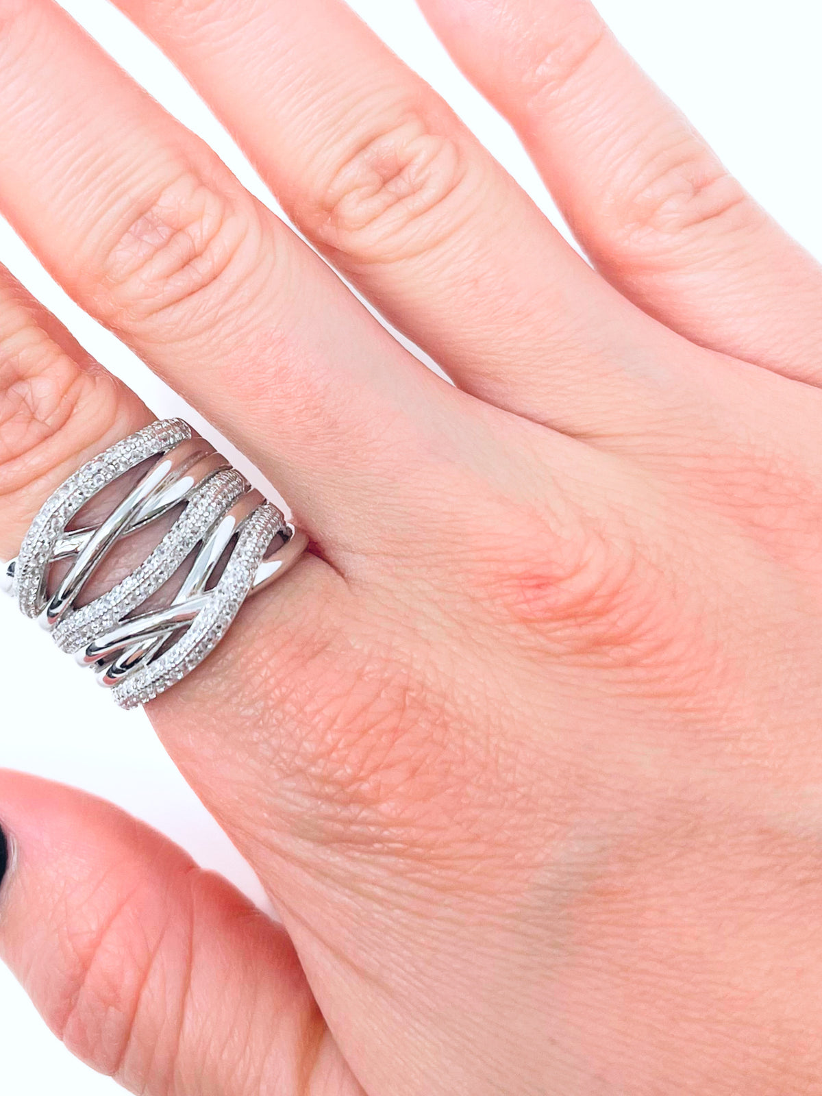 Sterling Silver Wave Layered Micropave Ring - Feb Market-230 Jewelry-Radium-Coastal Bloom Boutique, find the trendiest versions of the popular styles and looks Located in Indialantic, FL