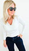 Melissa V Neck Sweater - Ivory-130 Long Sleeve Tops-Cielo-Coastal Bloom Boutique, find the trendiest versions of the popular styles and looks Located in Indialantic, FL