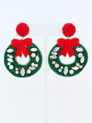 Christmas Wreath Earring - Red/Green-230 Jewelry-GS JEWELRY-Coastal Bloom Boutique, find the trendiest versions of the popular styles and looks Located in Indialantic, FL