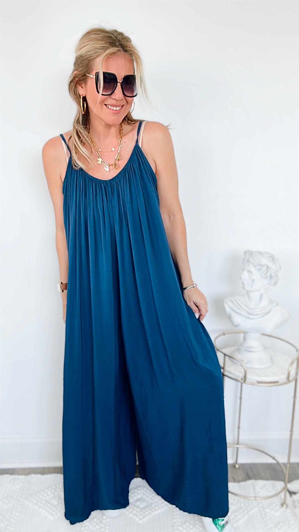 All That She Wants Italian Jumpsuit - Navy-200 Dresses/Jumpsuits/Rompers-Venti6-Coastal Bloom Boutique, find the trendiest versions of the popular styles and looks Located in Indialantic, FL