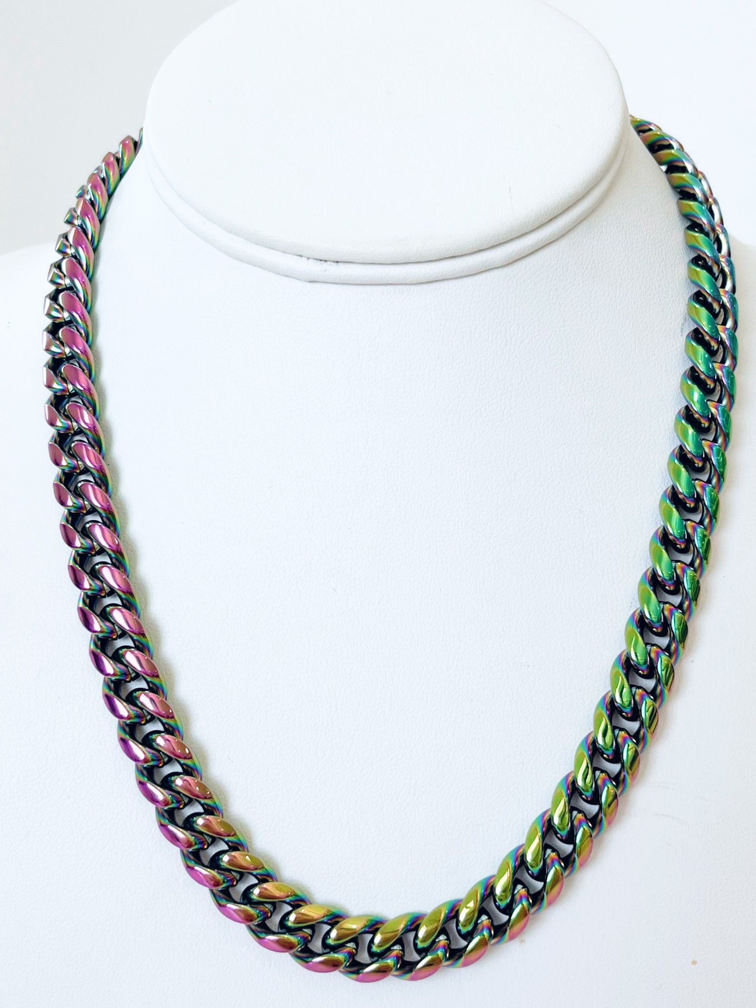 Curved Cuban Oil Spill Necklace - Snap Clasp-230 Jewelry-Darling-Coastal Bloom Boutique, find the trendiest versions of the popular styles and looks Located in Indialantic, FL