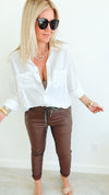 City Lights Faux Leather Italian Jogger - Brown-180 Joggers-Italianissimo/ SEE YOU IN ROME-Coastal Bloom Boutique, find the trendiest versions of the popular styles and looks Located in Indialantic, FL