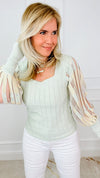 Limoncello Sheer Puff Sleeve Top-140 Sweaters-See and Be Seen-Coastal Bloom Boutique, find the trendiest versions of the popular styles and looks Located in Indialantic, FL