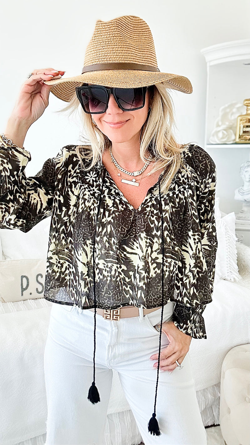 Cotton Safari Cuff Sleeve Crop Top-130 Long Sleeve Tops-Venti6-Coastal Bloom Boutique, find the trendiest versions of the popular styles and looks Located in Indialantic, FL
