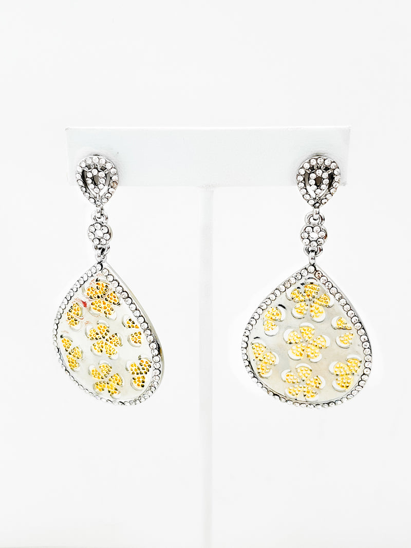 Flower Two Tone Teardrop Earrings-230 Jewelry-Italian Ice-Coastal Bloom Boutique, find the trendiest versions of the popular styles and looks Located in Indialantic, FL