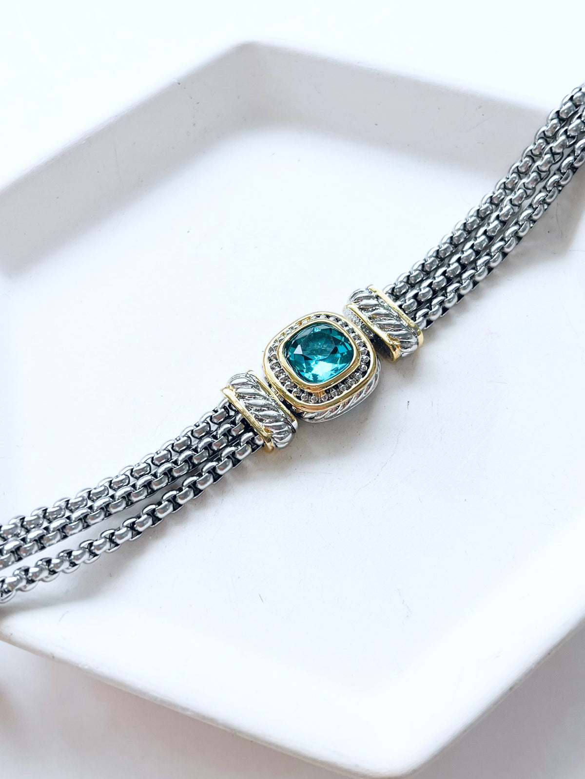 Stone Box Chain Two Tone Bracelet - Blue-230 Jewelry-NYC/NYW-Coastal Bloom Boutique, find the trendiest versions of the popular styles and looks Located in Indialantic, FL