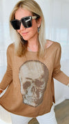 Italian Boatneck Skull Sweater Top - Camel-140 Sweaters-Venti6-Coastal Bloom Boutique, find the trendiest versions of the popular styles and looks Located in Indialantic, FL