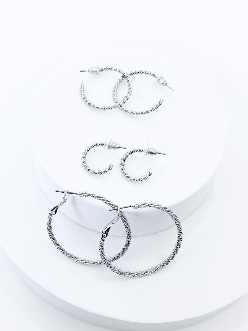 Twisted Rope Hoop Earrings Thin Set-230 Jewelry-Golden Stella-Coastal Bloom Boutique, find the trendiest versions of the popular styles and looks Located in Indialantic, FL
