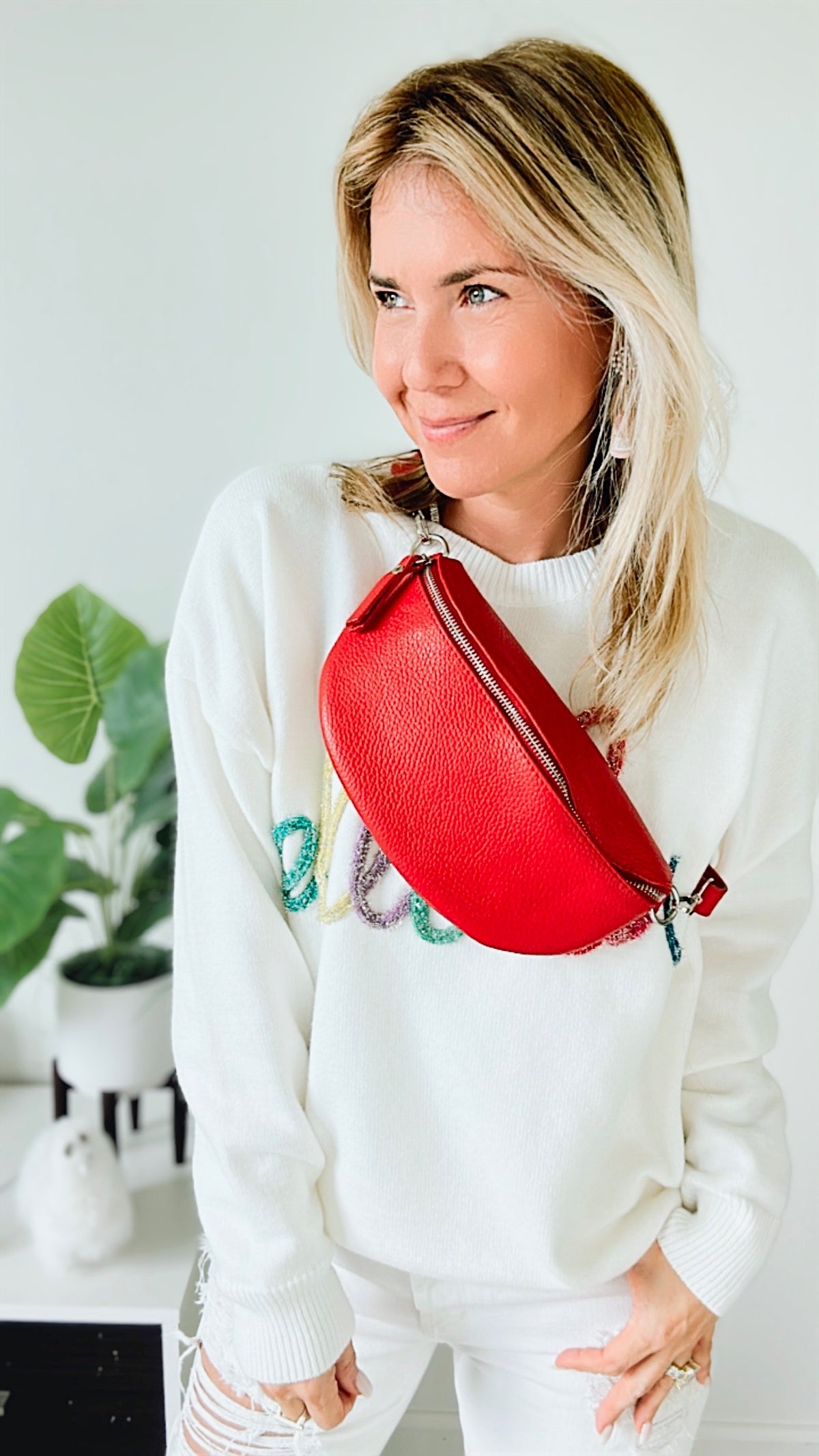 Italian Genuine Leather Bum Bag-Red-240 Bags-Yolly-Coastal Bloom Boutique, find the trendiest versions of the popular styles and looks Located in Indialantic, FL