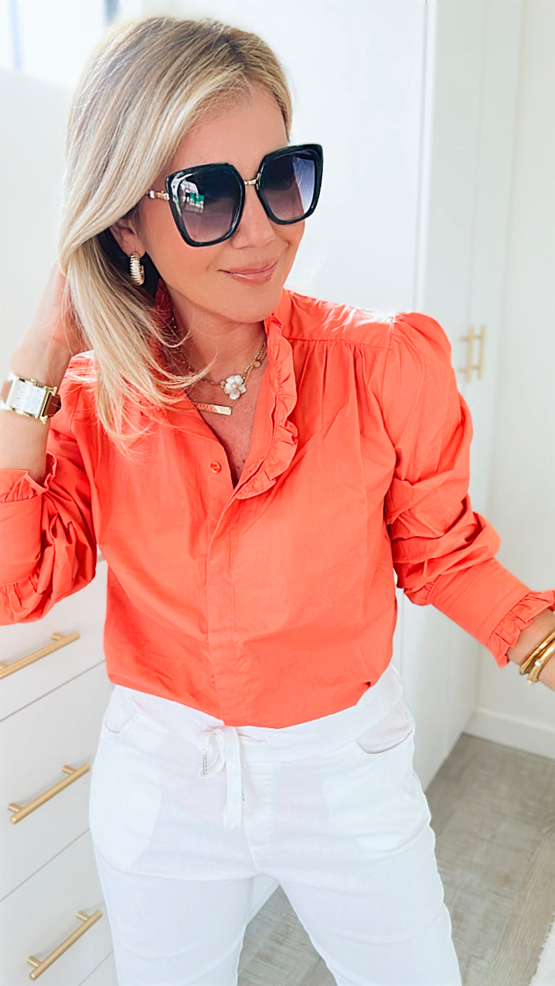 Wilshire Poplin Blouse - Light Coral-130 Long Sleeve Tops-MAZIK-Coastal Bloom Boutique, find the trendiest versions of the popular styles and looks Located in Indialantic, FL