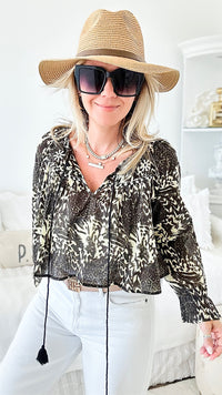 Cotton Safari Cuff Sleeve Crop Top-130 Long Sleeve Tops-Venti6-Coastal Bloom Boutique, find the trendiest versions of the popular styles and looks Located in Indialantic, FL