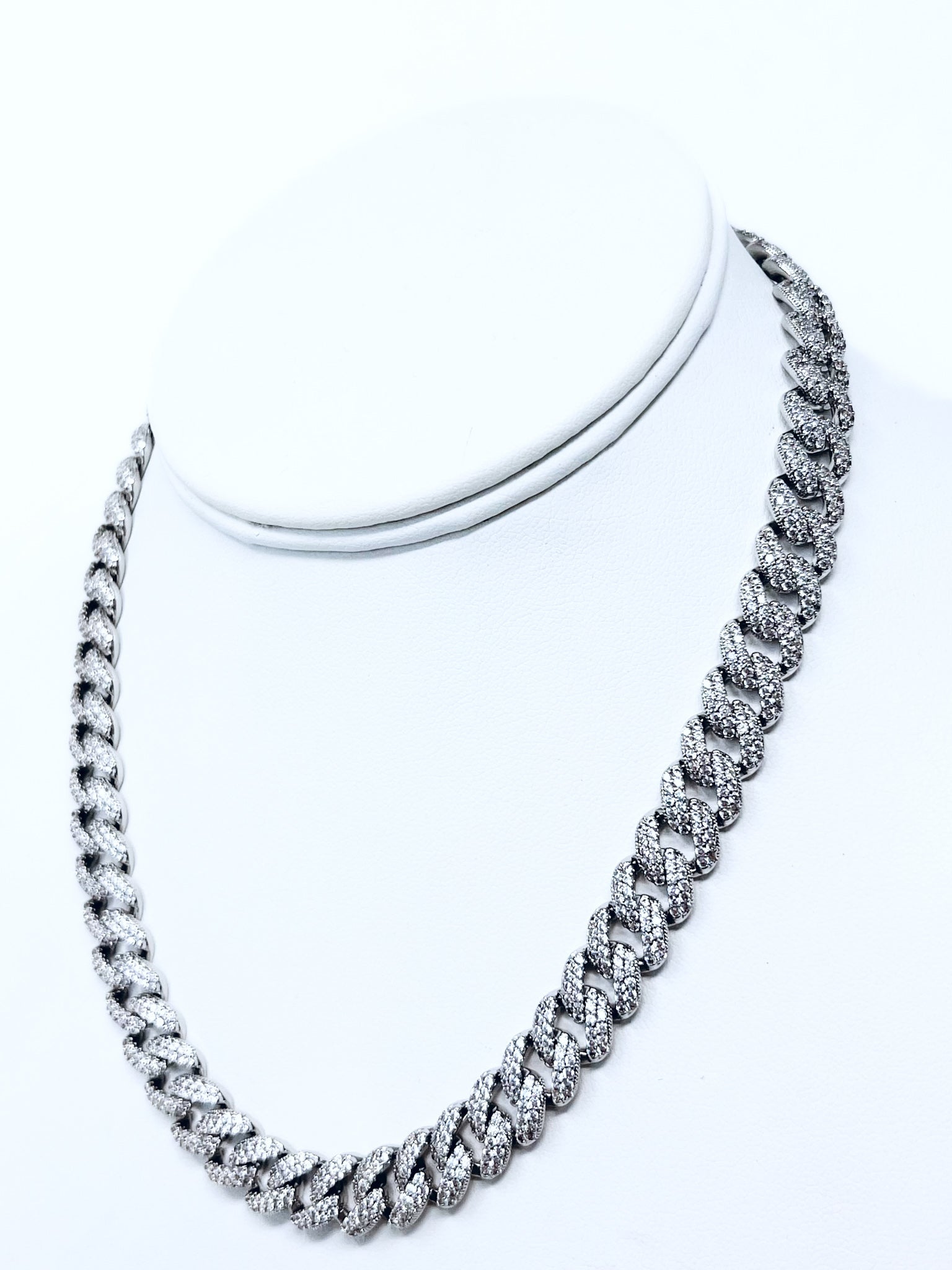 Curved Cuban CZ Necklace - Flat Clasp 10mm-230 Jewelry-NYC-Coastal Bloom Boutique, find the trendiest versions of the popular styles and looks Located in Indialantic, FL
