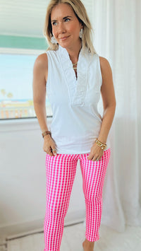 Cropped Gingham Leggings - Hot Pink-170 Bottoms-ARYEH-Coastal Bloom Boutique, find the trendiest versions of the popular styles and looks Located in Indialantic, FL