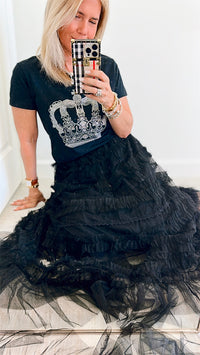 Ruffle Tiered Midi Skirt - Black-170 Bottoms-Taba Stitch-Coastal Bloom Boutique, find the trendiest versions of the popular styles and looks Located in Indialantic, FL
