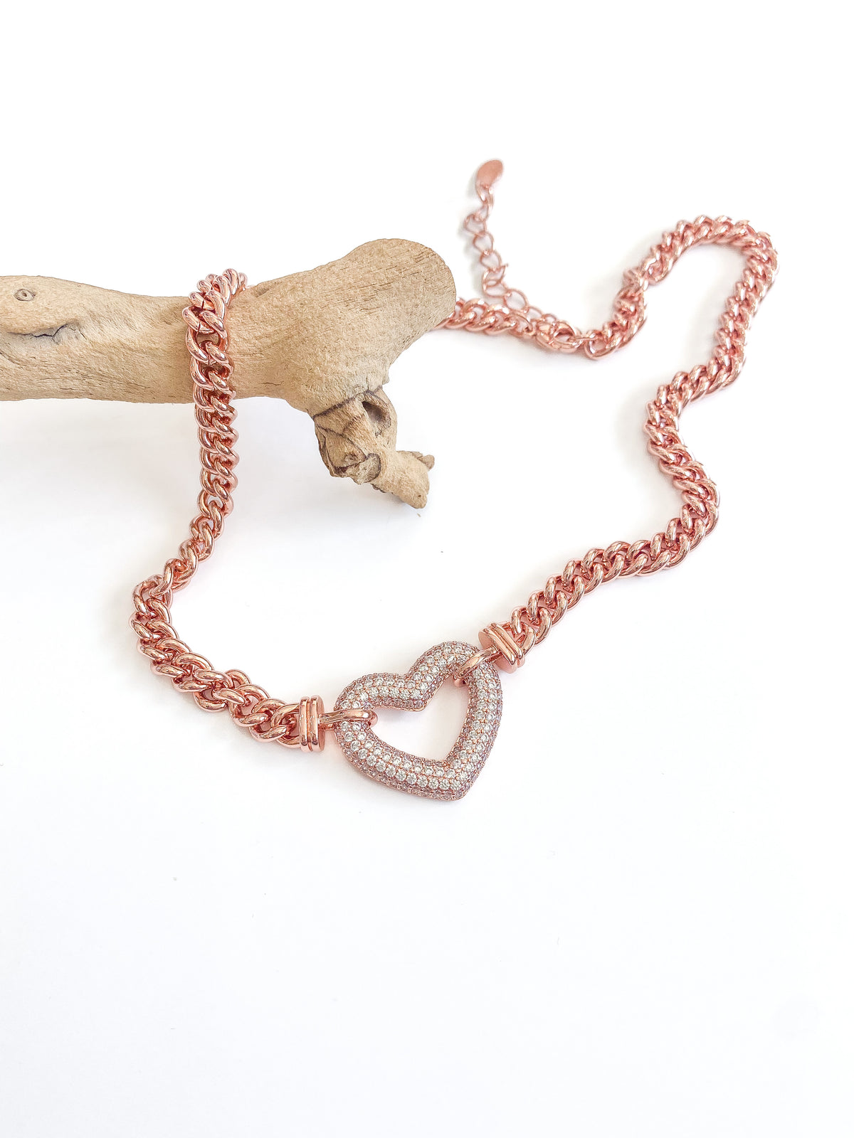 Rose Gold Micropave Heart Cuban Necklace-230 Jewelry-NYC-Coastal Bloom Boutique, find the trendiest versions of the popular styles and looks Located in Indialantic, FL