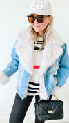 Fur Collared Denim Jacket-160 Jackets-Blue B-Coastal Bloom Boutique, find the trendiest versions of the popular styles and looks Located in Indialantic, FL