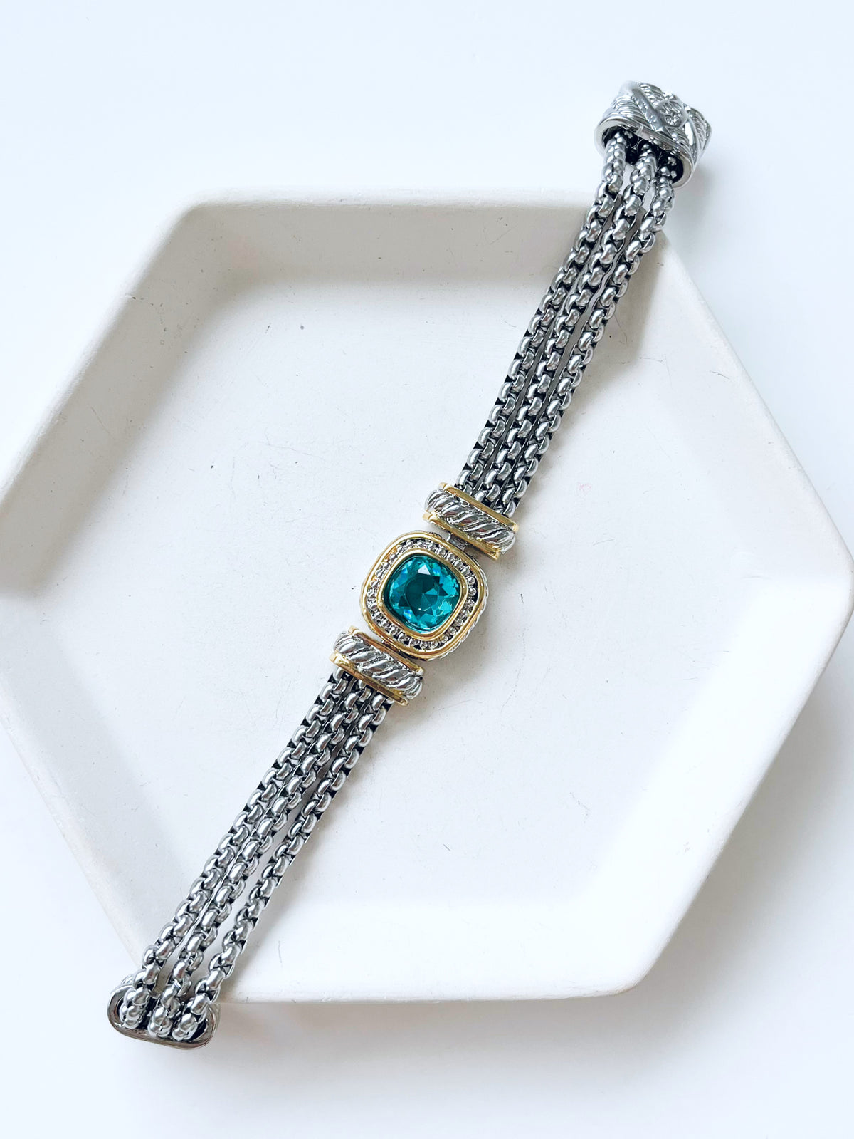 Stone Box Chain Two Tone Bracelet - Blue-230 Jewelry-NYC/NYW-Coastal Bloom Boutique, find the trendiest versions of the popular styles and looks Located in Indialantic, FL