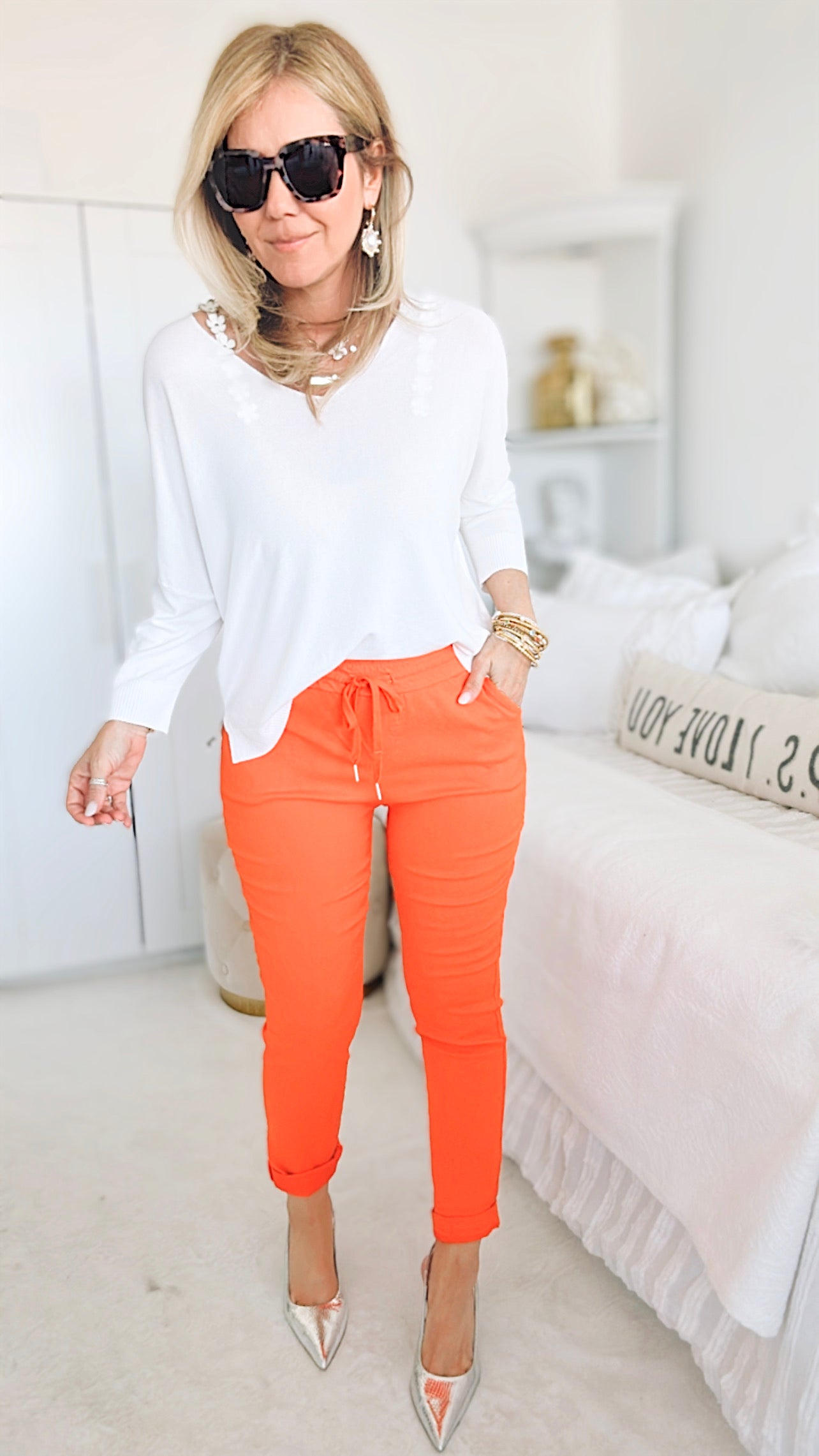 Spring Italian Jogger Pant - Orange-180 Joggers-Yolly-Coastal Bloom Boutique, find the trendiest versions of the popular styles and looks Located in Indialantic, FL
