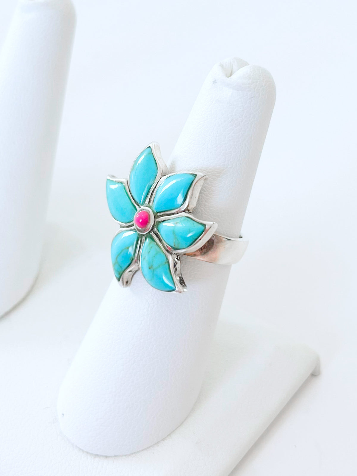 Sterling Silver Turquoise Flower Ring-230 Jewelry-Oriental Treasure-Coastal Bloom Boutique, find the trendiest versions of the popular styles and looks Located in Indialantic, FL