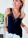 Italian Elegant Lace Trim Cami - Black-100 Sleeveless Tops-Germany-Coastal Bloom Boutique, find the trendiest versions of the popular styles and looks Located in Indialantic, FL