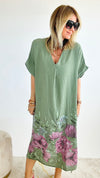 Market Floral Linen Tunic Italian Dress - Sage-200 Dresses/Jumpsuits/Rompers-Yolly-Coastal Bloom Boutique, find the trendiest versions of the popular styles and looks Located in Indialantic, FL