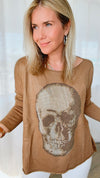 Italian Boatneck Skull Sweater Top - Camel-140 Sweaters-Venti6-Coastal Bloom Boutique, find the trendiest versions of the popular styles and looks Located in Indialantic, FL