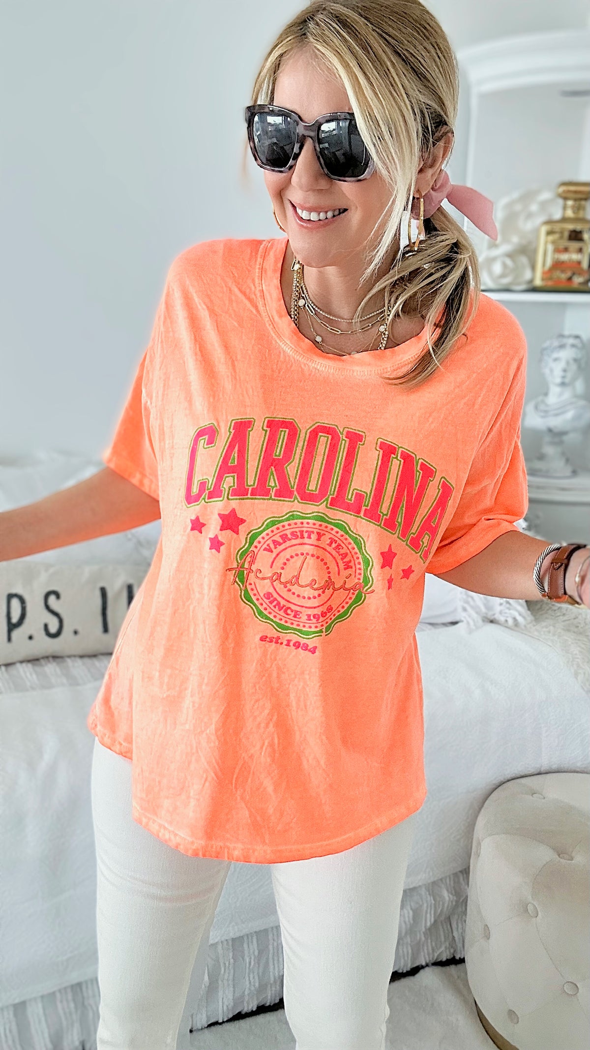 Carolina Graphic Tee - Neon Orange-120 Graphic-Yolly-Coastal Bloom Boutique, find the trendiest versions of the popular styles and looks Located in Indialantic, FL