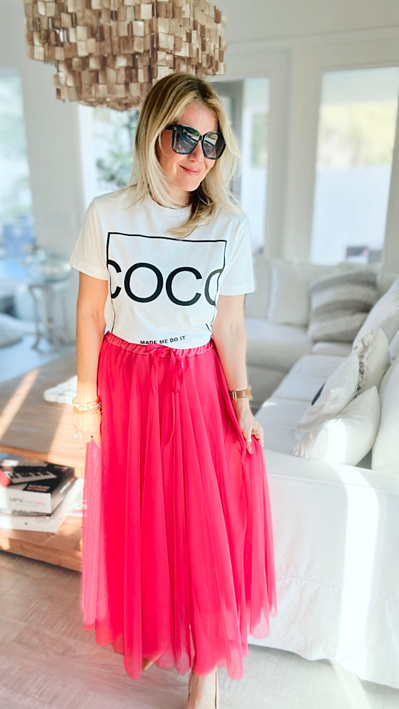 Bradshaw Satin Trim Tulle Skirt - Fuchsia-170 Bottoms-Yolly-Coastal Bloom Boutique, find the trendiest versions of the popular styles and looks Located in Indialantic, FL