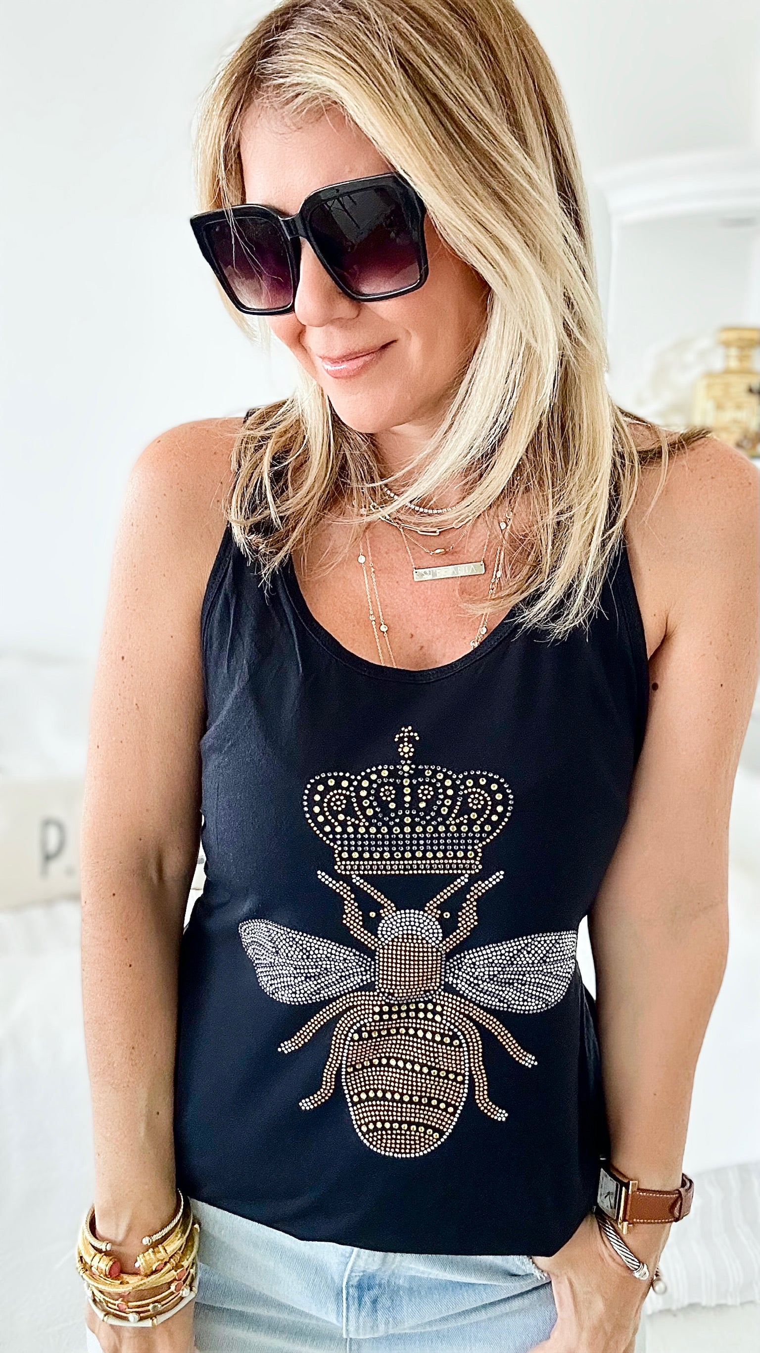 CB Custom Exclusive Bee-YOU-tiful Tank-100 Sleeveless Tops-Holly-Coastal Bloom Boutique, find the trendiest versions of the popular styles and looks Located in Indialantic, FL