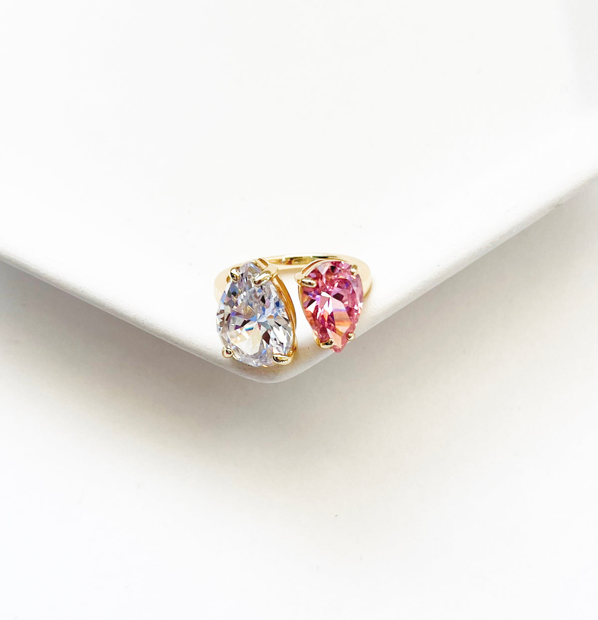 Sterling Silver Pink + Clear Pear Two Tone RIng-230 Jewelry-NYC-Coastal Bloom Boutique, find the trendiest versions of the popular styles and looks Located in Indialantic, FL