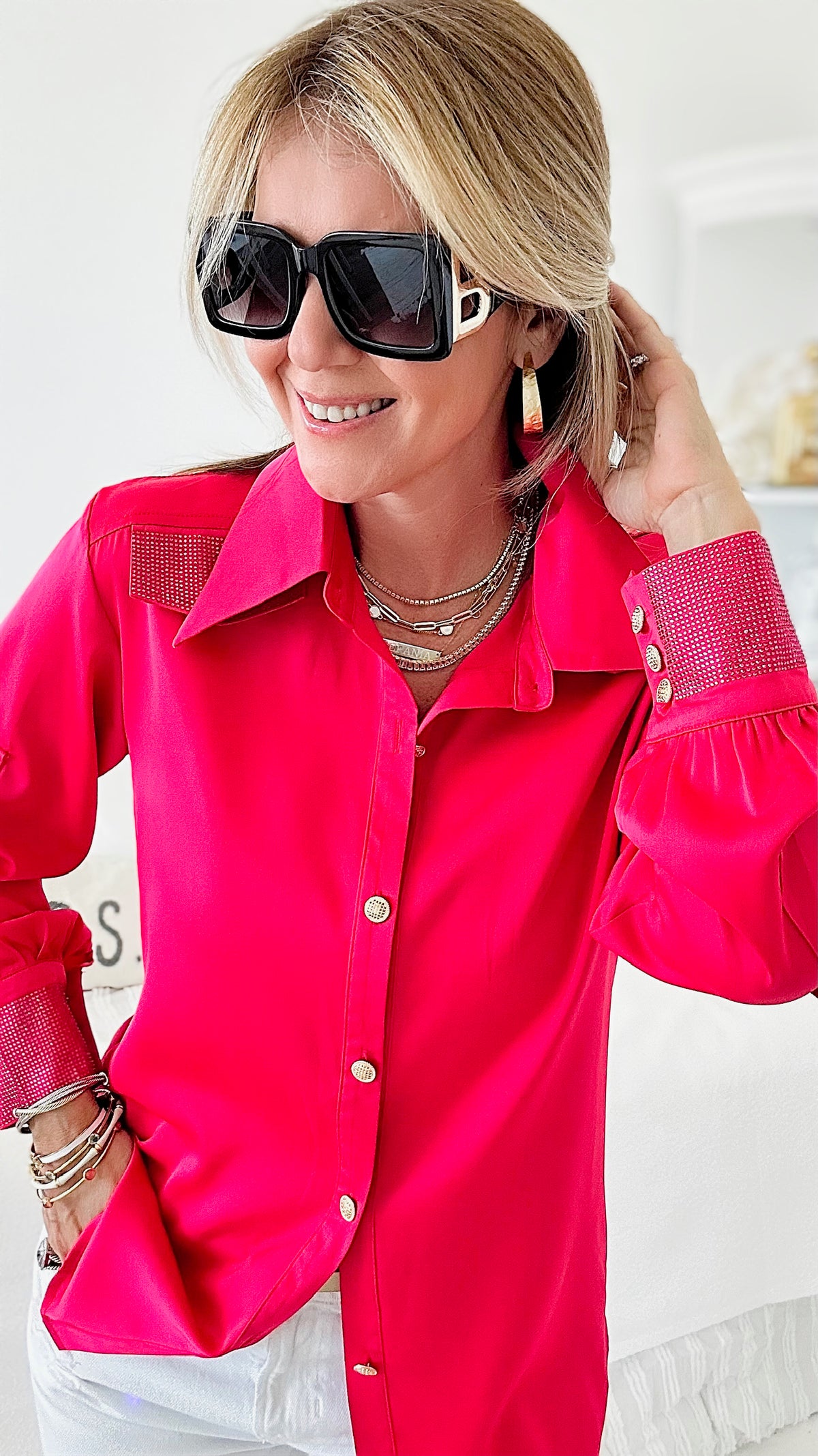 Cz Cargo Button Down Top-130 Long Sleeve Tops-LA' ROS-Coastal Bloom Boutique, find the trendiest versions of the popular styles and looks Located in Indialantic, FL