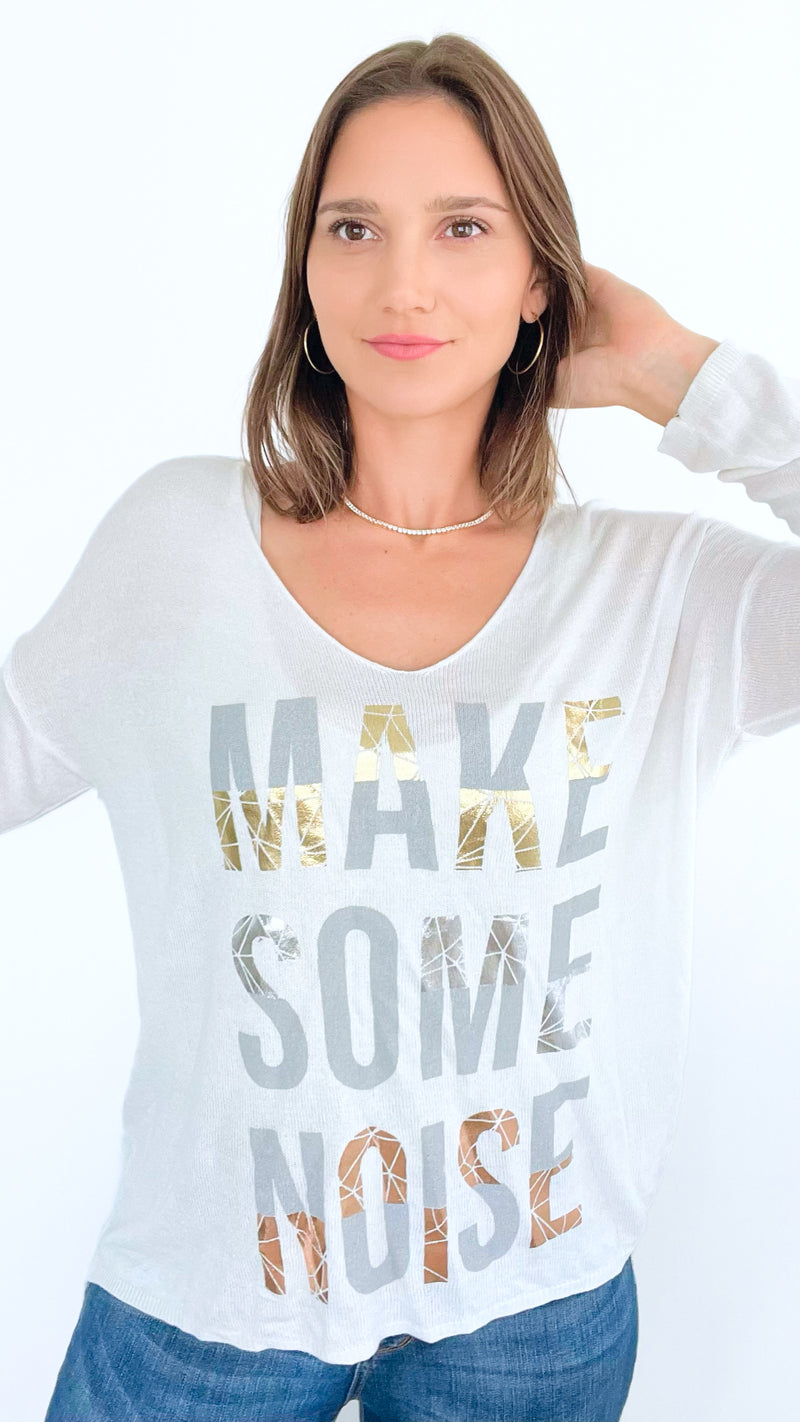 Make Some Noise Knit-White-130 Long Sleeve Tops-Venti6 Outlet-Coastal Bloom Boutique, find the trendiest versions of the popular styles and looks Located in Indialantic, FL