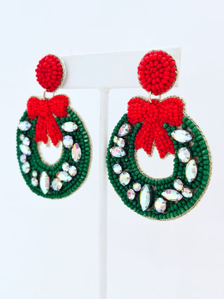 Christmas Wreath Earring - Red/Green-230 Jewelry-GS JEWELRY-Coastal Bloom Boutique, find the trendiest versions of the popular styles and looks Located in Indialantic, FL