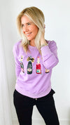 Champagne Obsessed Sweatshirt - Lavender-130 Long Sleeve Tops-Why Dress-Coastal Bloom Boutique, find the trendiest versions of the popular styles and looks Located in Indialantic, FL
