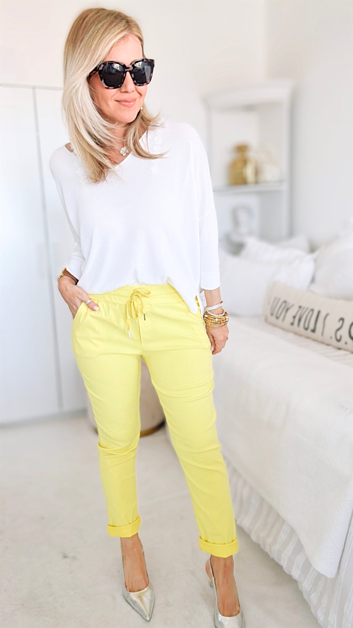Spring Italian Jogger Pant - Yellow-180 Joggers-Yolly-Coastal Bloom Boutique, find the trendiest versions of the popular styles and looks Located in Indialantic, FL