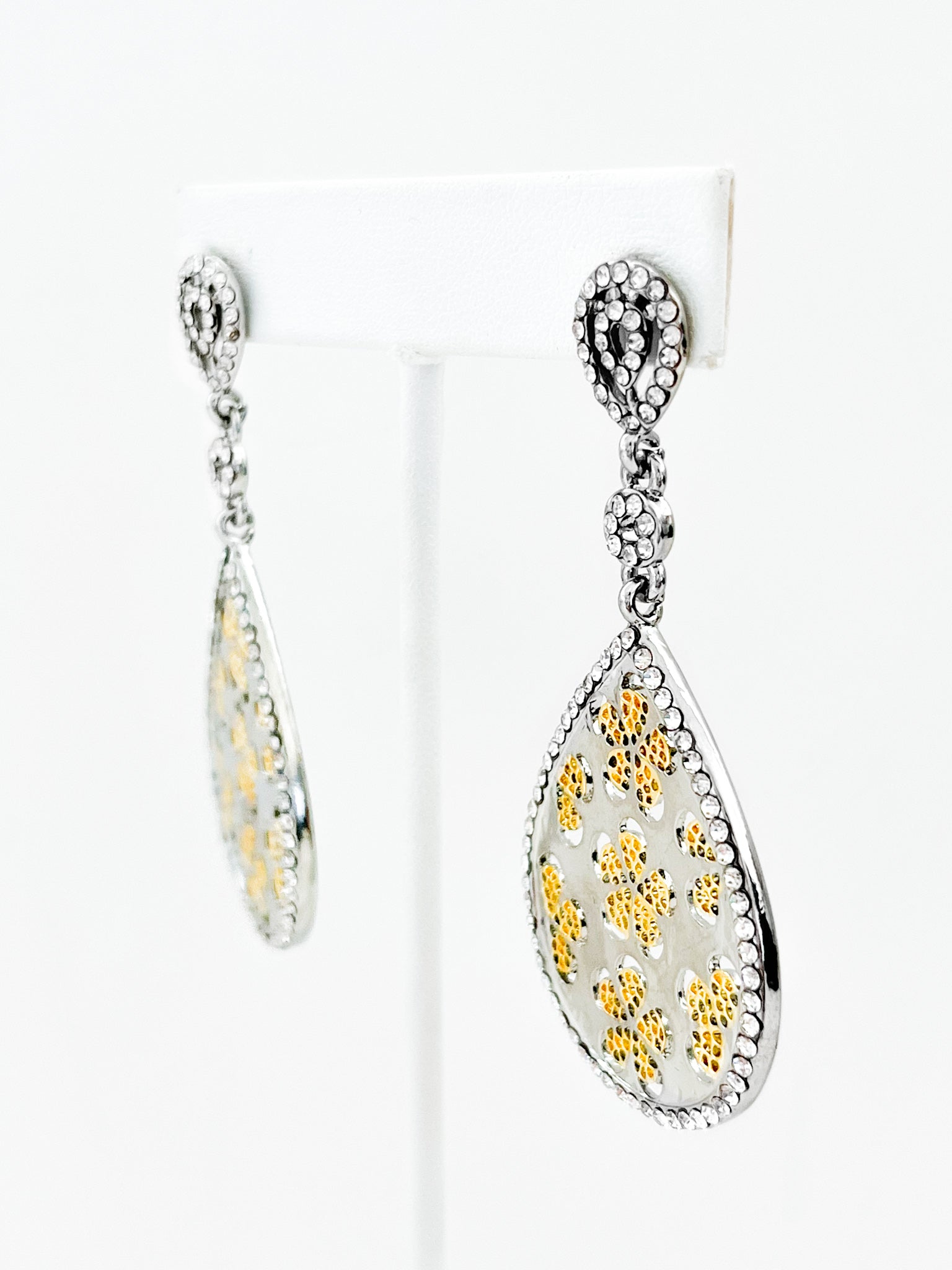 Flower Two Tone Teardrop Earrings-230 Jewelry-Italian Ice-Coastal Bloom Boutique, find the trendiest versions of the popular styles and looks Located in Indialantic, FL